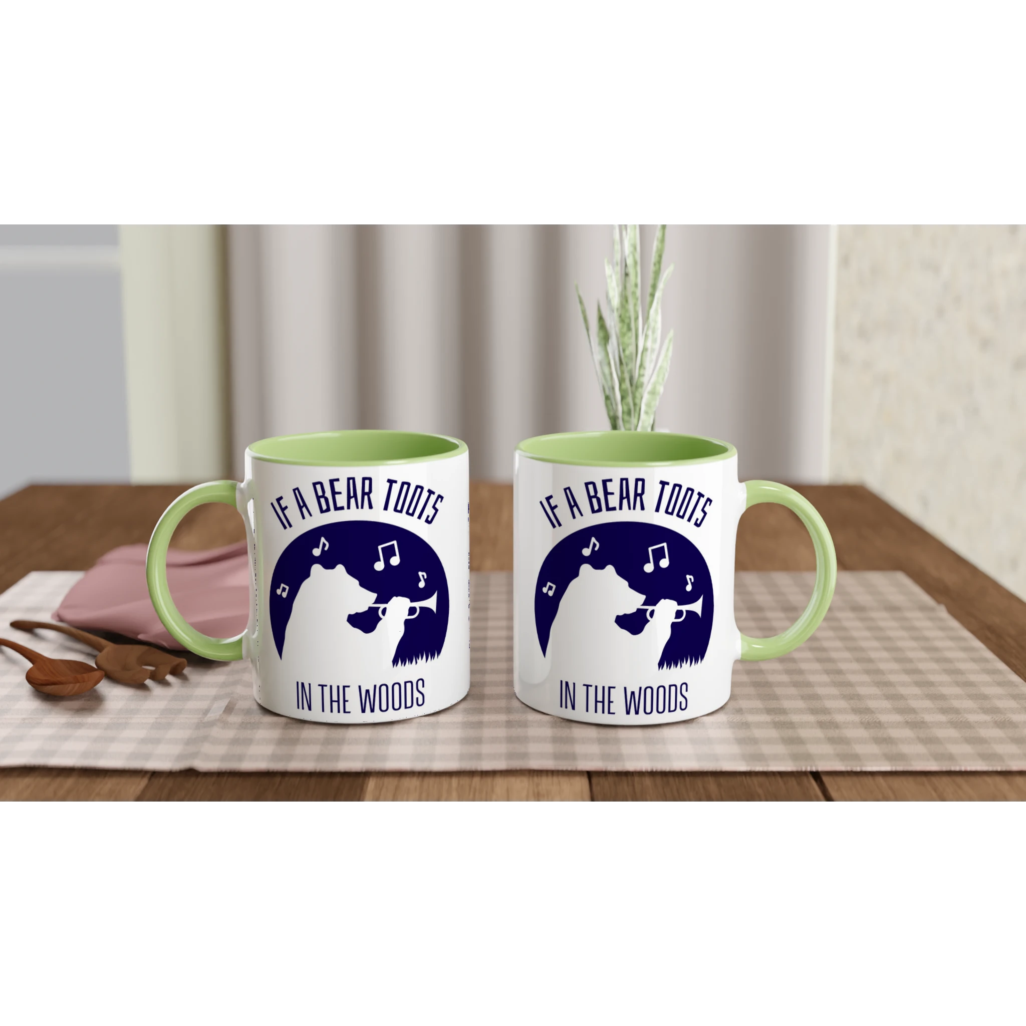 Personalised - If A Bear Toots In The Woods, Trumpet Player - White 11oz Ceramic Mug Personalised Mug animal customise Globally Fulfilled Music personalise