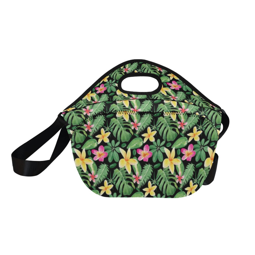 Frangipani - Neoprene Lunch Bag/Large (Model 1669) Neoprene Lunch Bag Plants Printed Offshore