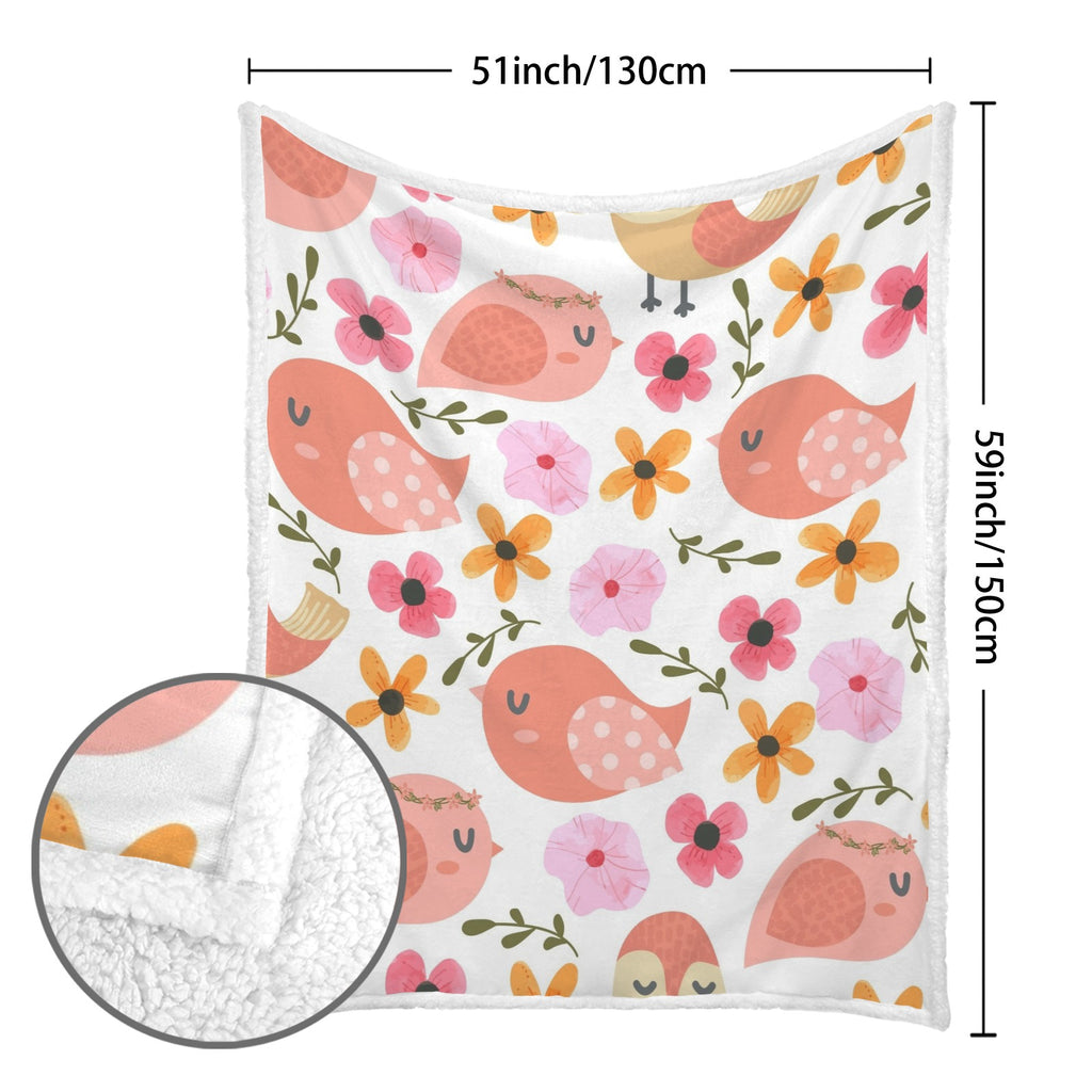 Lovely Birds - Double-Layer Fleece Blanket 51"x59"