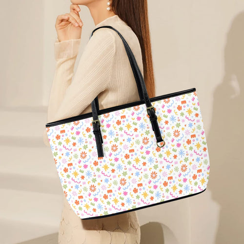 Abstract Colourful Shapes PU Leather Tote Bag Large Leather Tote Bag-Large Printed Offshore