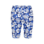 Blue Hawaiian Floral Women's Bike Shorts With Side Pockets Women's Bike Shorts Plants Printed Offshore