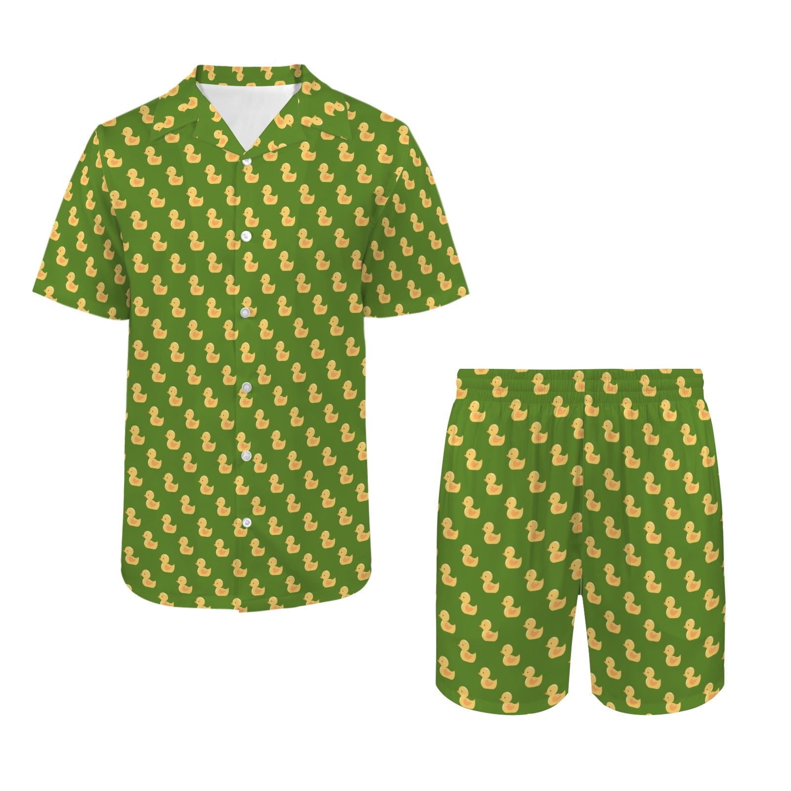 Rubber Ducks On Green Men's Hawaiian Shirt & Shorts Set