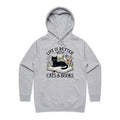 Life Is Better With Cats And Books Women's AS Colour Hoodie Grey Marle Womens Hoodie animal Printed In Australia Reading