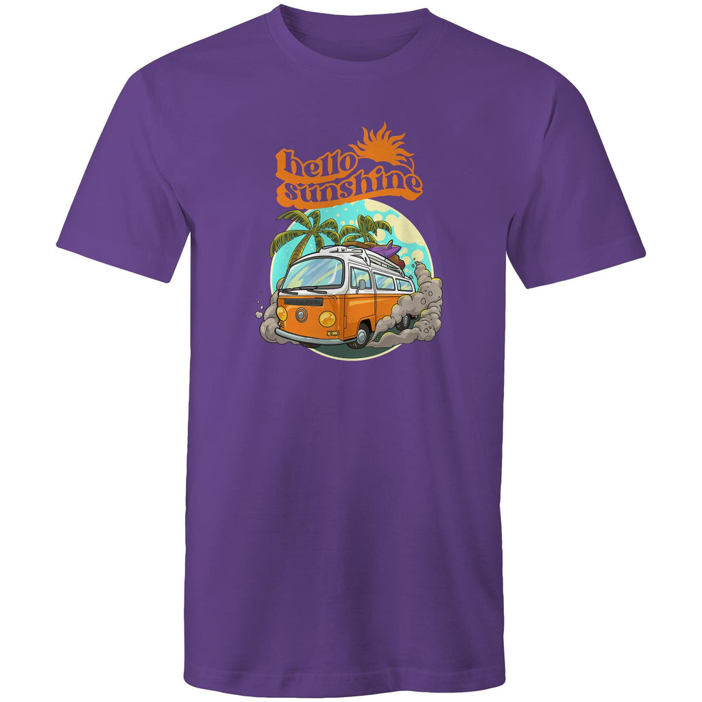 Hello Sunshine, Beach Van - Mens T-Shirt Purple Mens T-shirt Printed In Australia Summer Surf