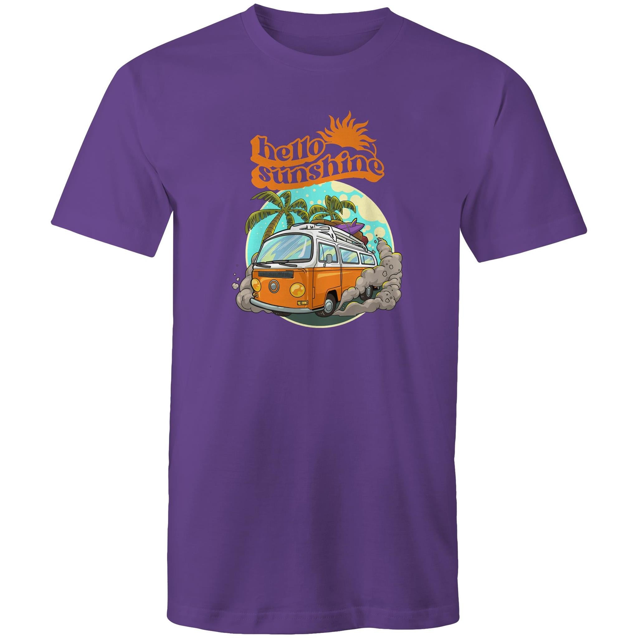 Hello Sunshine, Beach Van - Mens T-Shirt Purple Mens T-shirt Printed In Australia Summer Surf