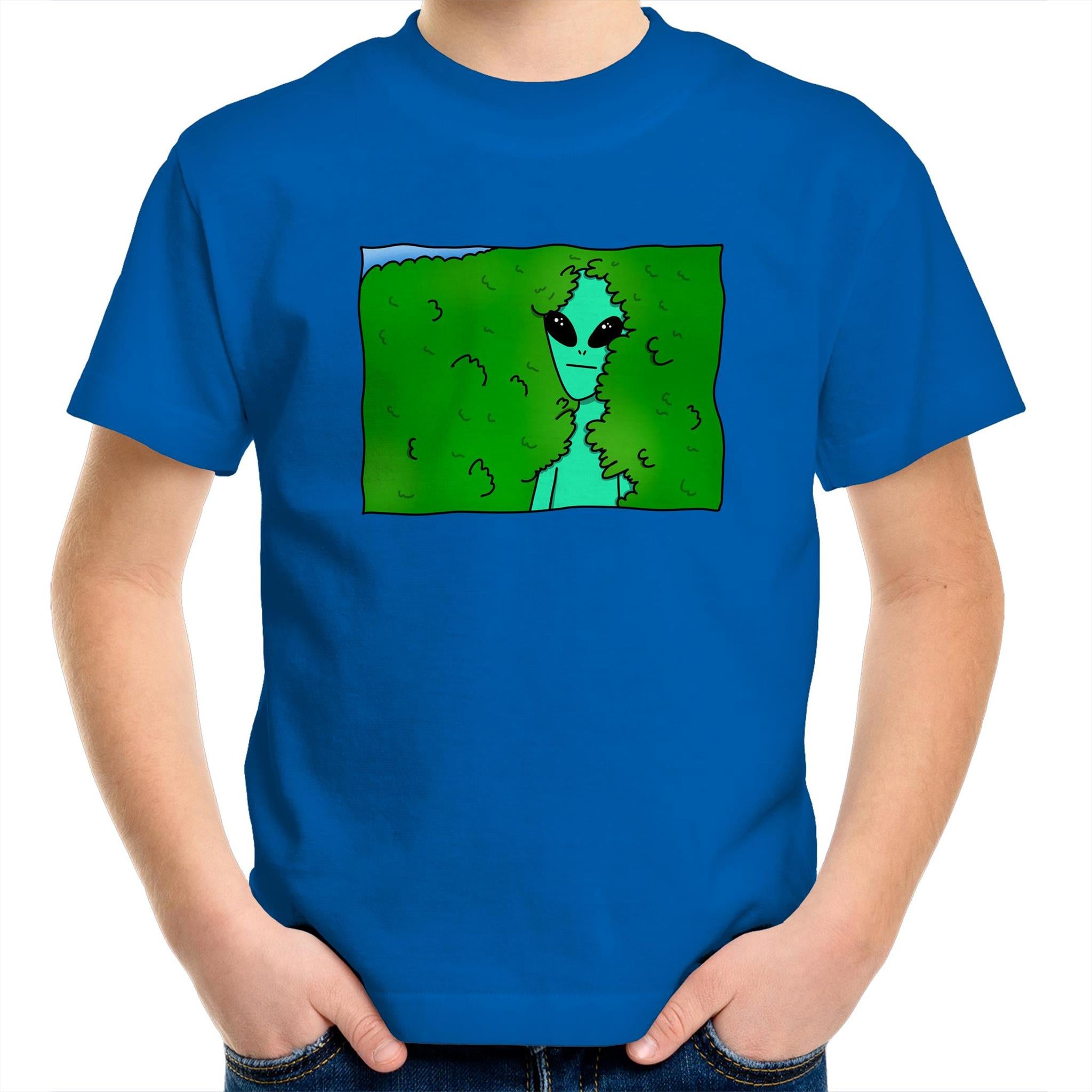 Alien Backing Into Hedge Meme - Kids Youth T-Shirt Bright Royal Kids Youth T-shirt Printed In Australia Sci Fi