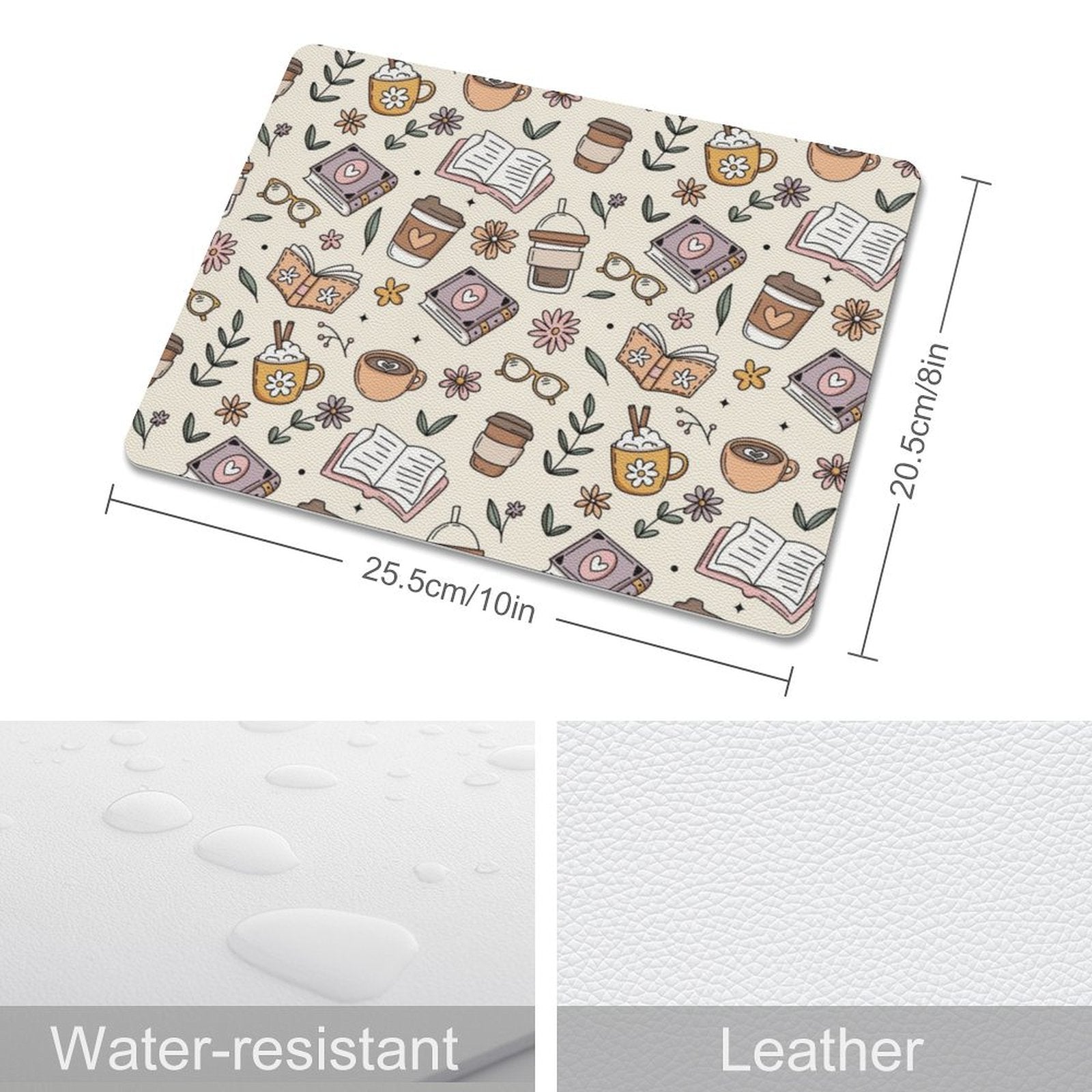 Books And Coffee - Leather Mouse Pad Leather Mouse Pad Coffee Printed Offshore Reading