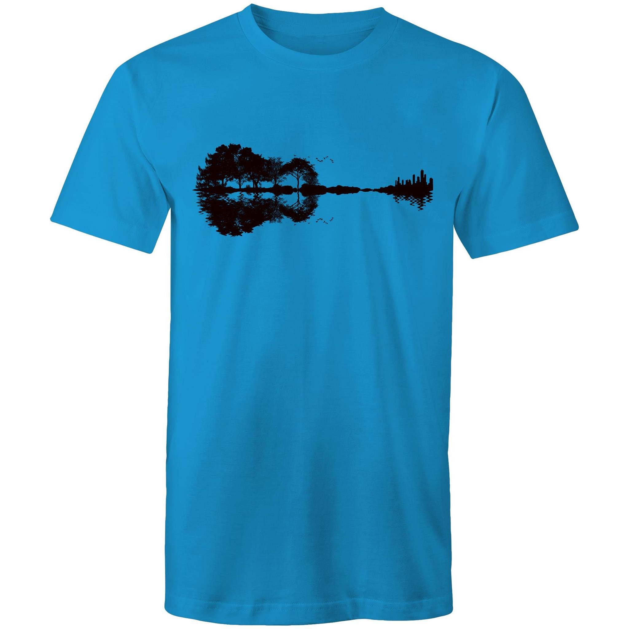 Guitar Reflection - Mens T-Shirt Arctic Blue Mens T-shirt Music Printed In Australia