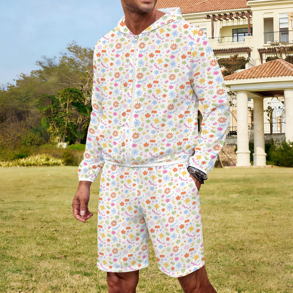 Abstract Colourful Shapes Men's Lightweight Sun Hoodie & Shorts Set Men's Lightweight Sun Hoodie & Shorts Printed Offshore