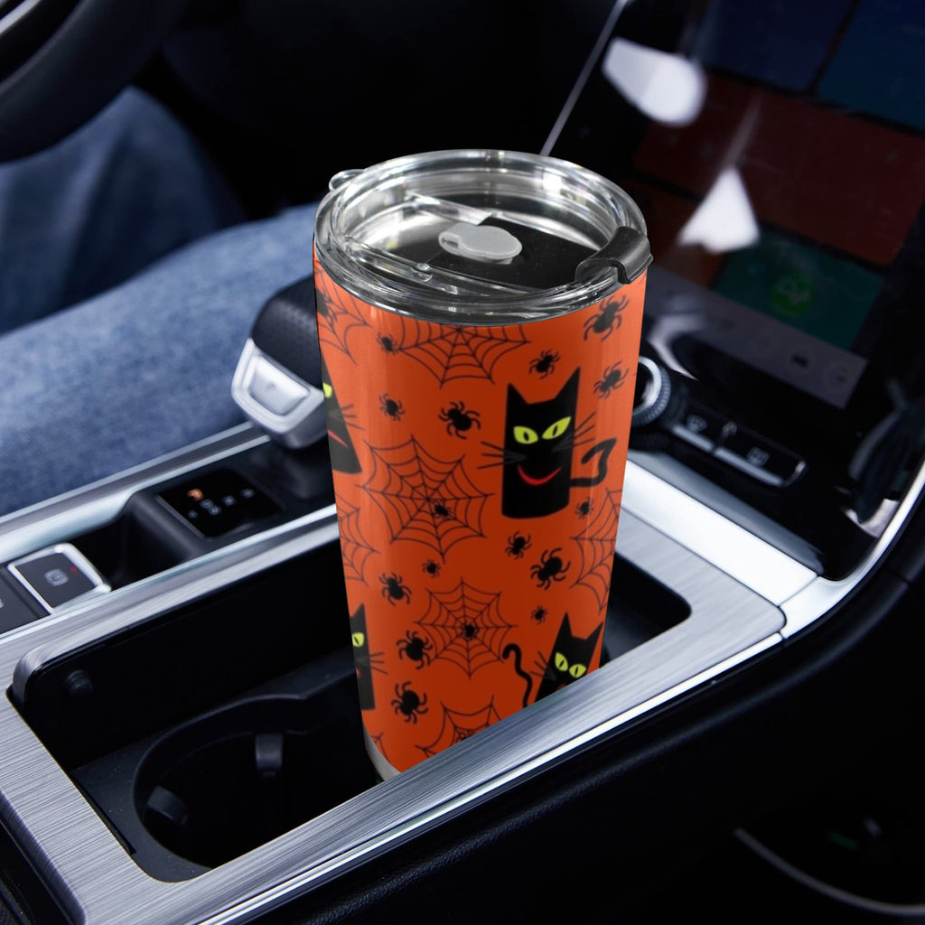 Halloween Black Cats 20oz Mobile Tumbler with Lid (Black Lock) 20oz Travel Mug animal Halloween Printed Offshore