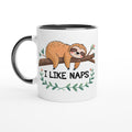 Sloth, I Like Naps - White 11oz Ceramic Mug with Colour Inside Ceramic Black Colour 11oz Mug animal Globally Fulfilled
