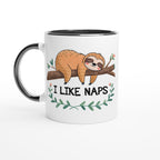 Sloth, I Like Naps - White 11oz Ceramic Mug with Colour Inside Ceramic Black Colour 11oz Mug animal Globally Fulfilled