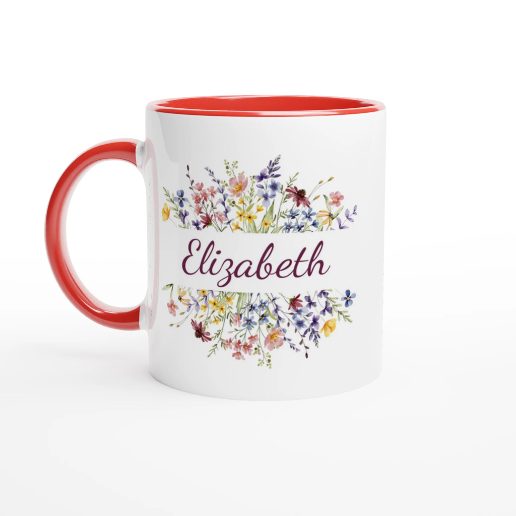 Personalise - Flower Frame Name - 11oz Ceramic Mug Ceramic Red Personalised 11oz Mug customise Globally Fulfilled Name personalise Plants