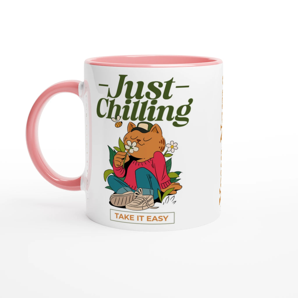 Personalised - Just Chilling - White 11oz Ceramic Mug with Colour Inside Ceramic Pink Personalised 11oz Mug animal customise Globally Fulfilled personalise