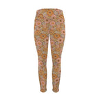 Orange Retro Floral Women's High Waist Pockets Yoga Leggings