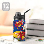 Blue Comic Book - Kids Water Bottle with Chug Lid (12 oz) Kids Water Bottle with Chug Lid comic Printed Offshore