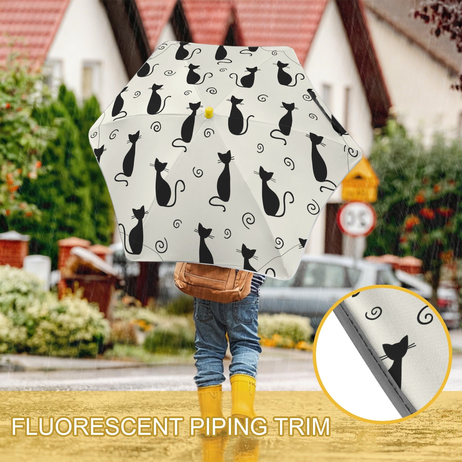 Black Cats Kids Safe Round Corner Umbrella Kids Safe Round Corner Umbrella animal Printed Offshore