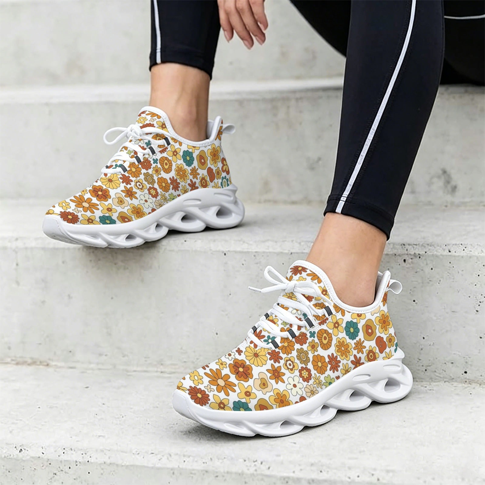 70's Style Floral Women's Twisted Sole Sneakers