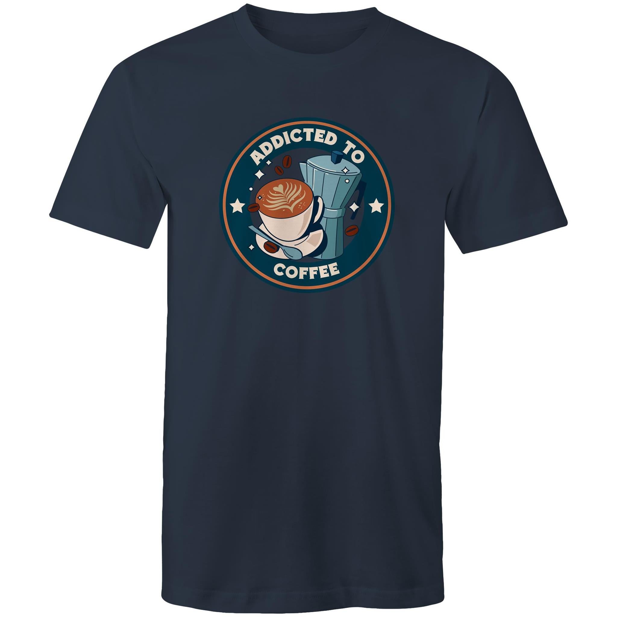 Addicted To Coffee - Mens T-Shirt Navy Mens T-shirt Coffee Printed In Australia