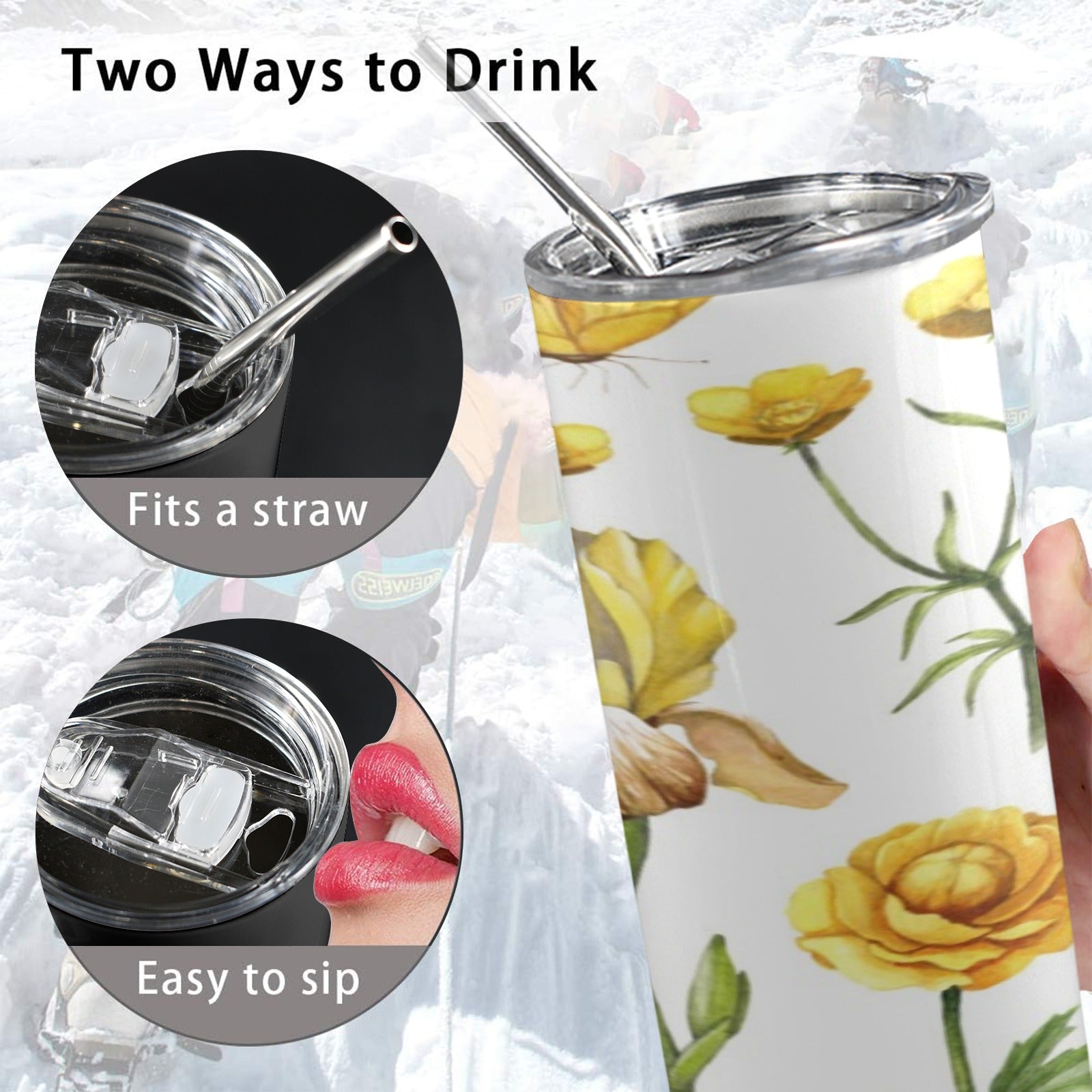 Yellow Flower Watercolour 20oz Tall Skinny Tumbler with Lid and Straw