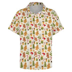 Cute Christmas Women's Collared Pocketless Short Sleeve Shirt Women's Pocketless Short Sleeve Button Up Shirt Christmas Printed Offshore