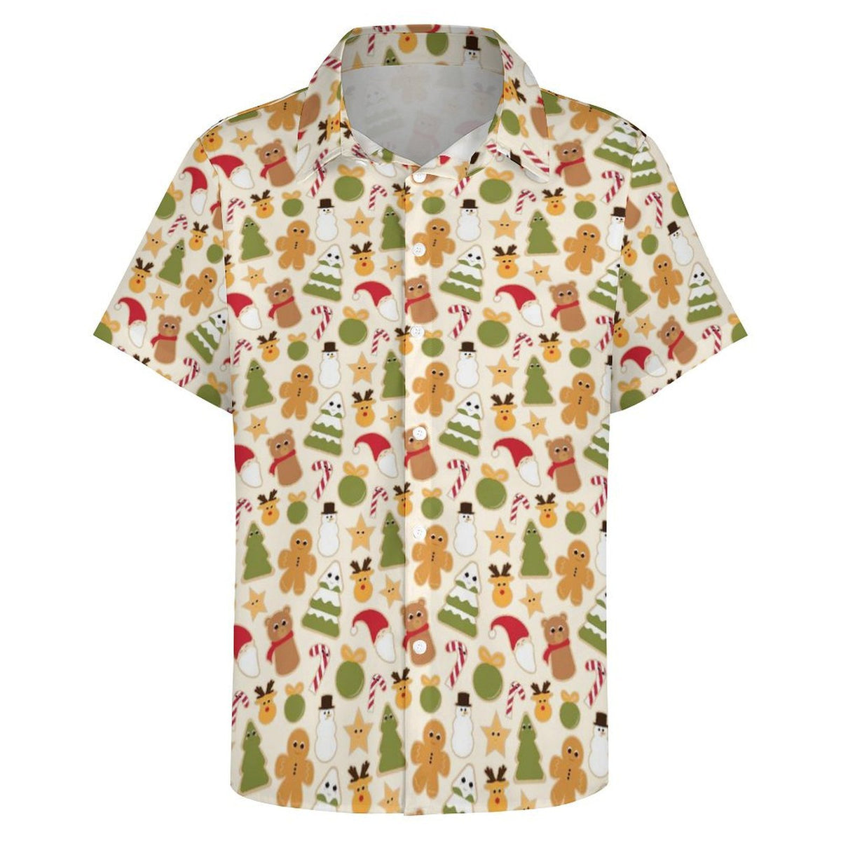 Cute Christmas Women's Collared Pocketless Short Sleeve Shirt