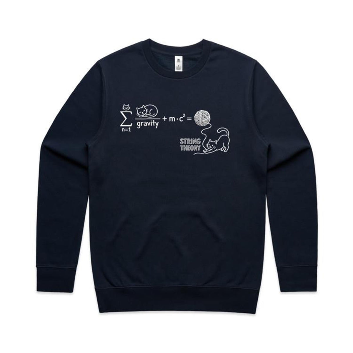 Cat String Theory Physics AS Colour Stencil Crew Sweatshirt Navy Sweatshirt animal Printed In Australia Science