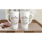 Personalise - Flower Frame Name - White Latte 17oz Ceramic Mug Personalised Latte Mug customise Globally Fulfilled Name Plants