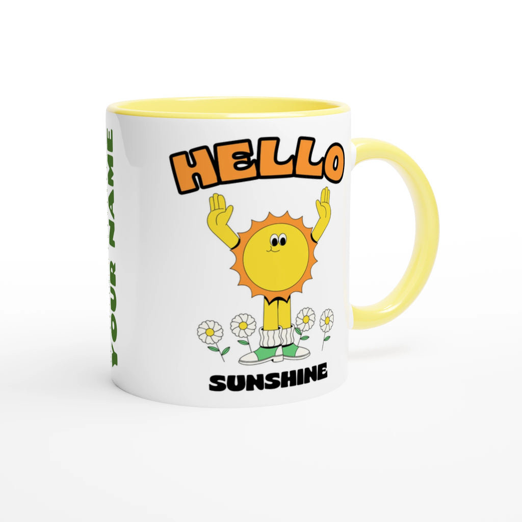 Personalised - Hello Sunshine - White 11oz Ceramic Mug with Colour Inside Personalised 11oz Mug customise Globally Fulfilled personalise Retro Summer