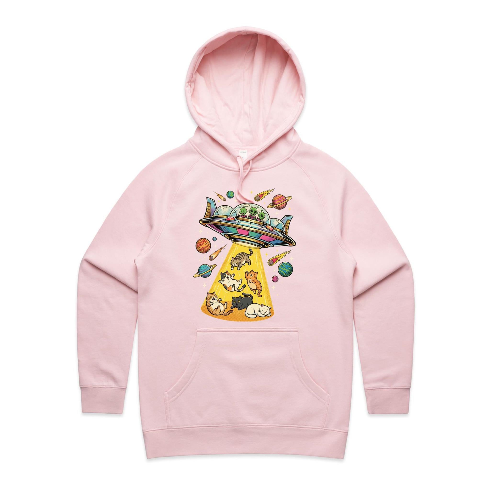 UFO Cat Abduction Women's AS Colour Hoodie Pink Womens Hoodie animal Printed In Australia Sci Fi