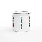 Personalised Good Vibes Only, Hippie Mushroom With Sunglasses White 12oz Enamel Mug Personalised Enamel Mug Globally Fulfilled Positivity