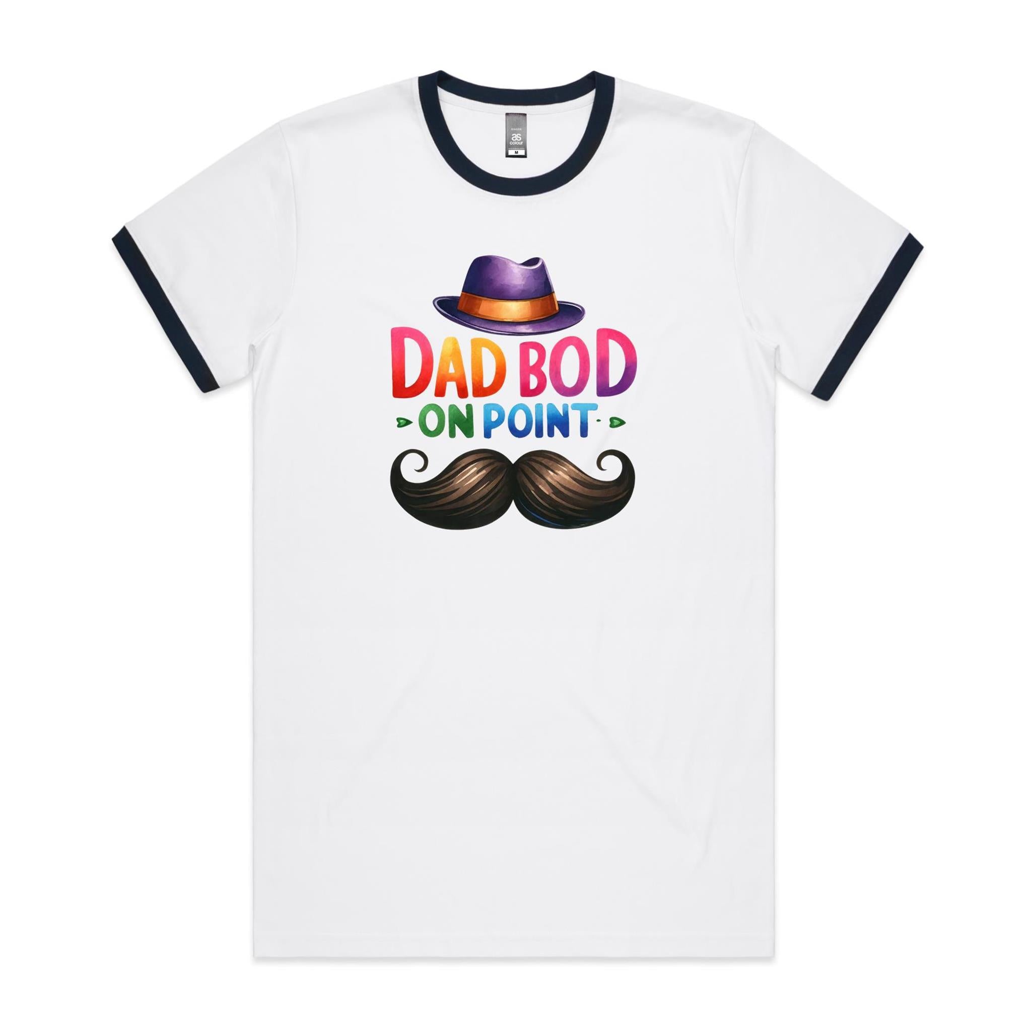 Dad Bod On Point - Staple Ringer Tee White Navy Ringer T-Shirt Dad Printed In Australia