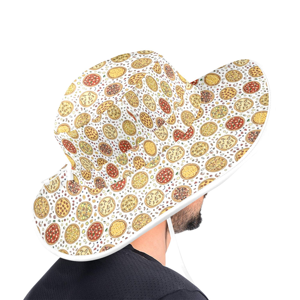 Round Pizzas On White Wide Brim Bucket Hat Wide Brim Bucket Hat Food Printed Offshore
