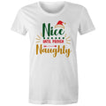 Nice Until Proven Naughty, Christmas - Womens T-shirt White Womens Christmas T-shirt Christmas Printed In Australia