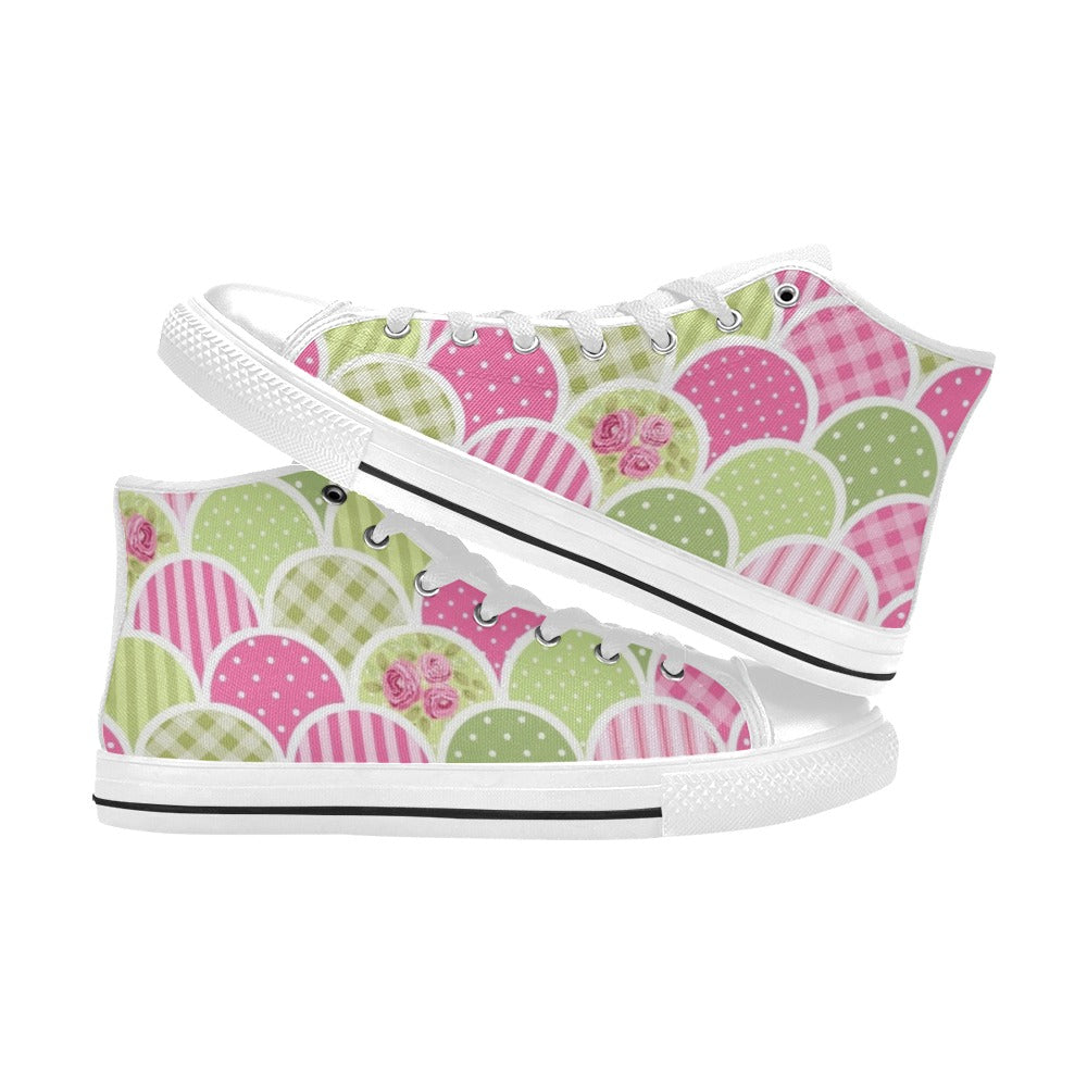 Floral Tabs - Kids High Top Canvas Shoes