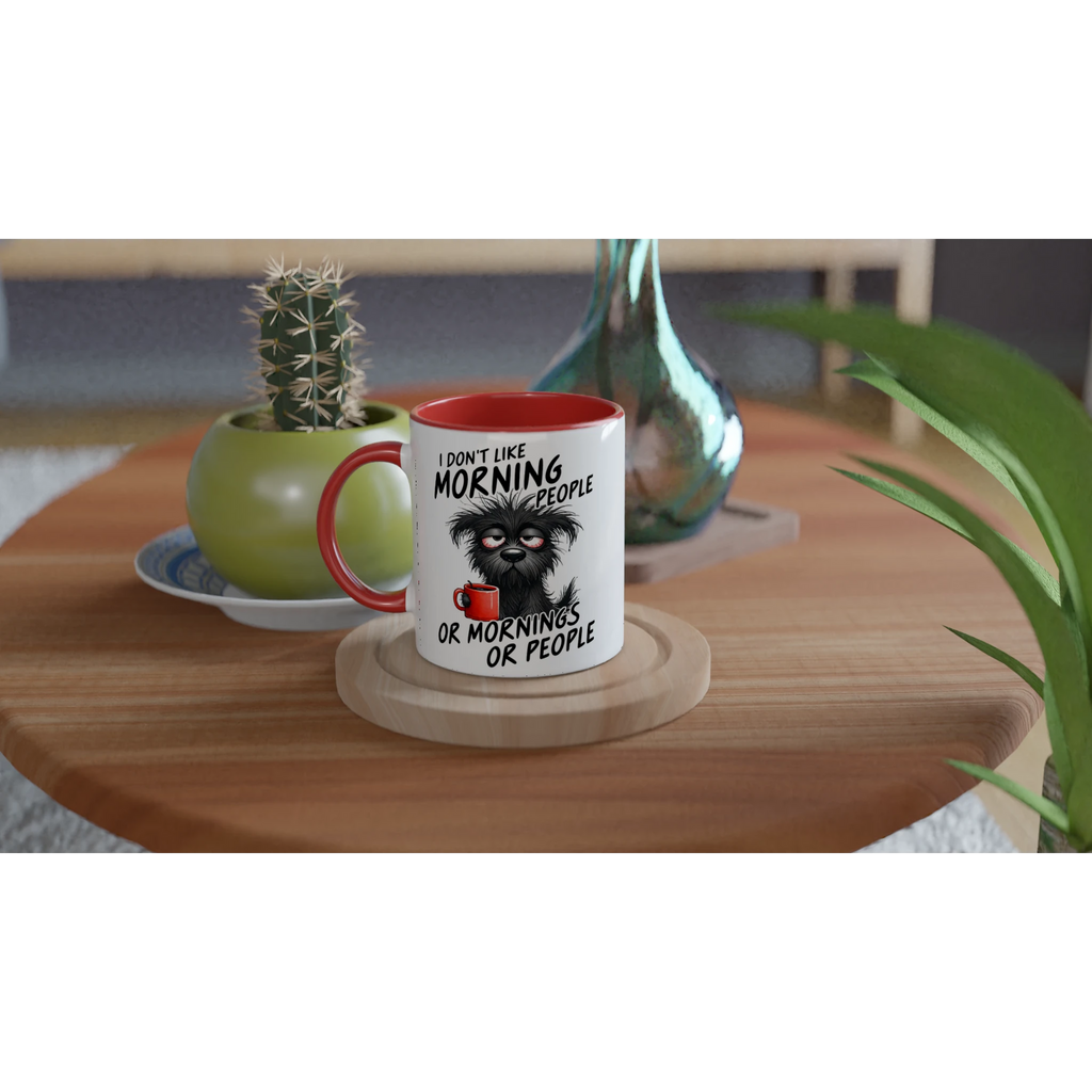 I Don't Like Morning People, Dog - White 11oz Ceramic Mug with Colour Inside Colour 11oz Mug animal Globally Fulfilled