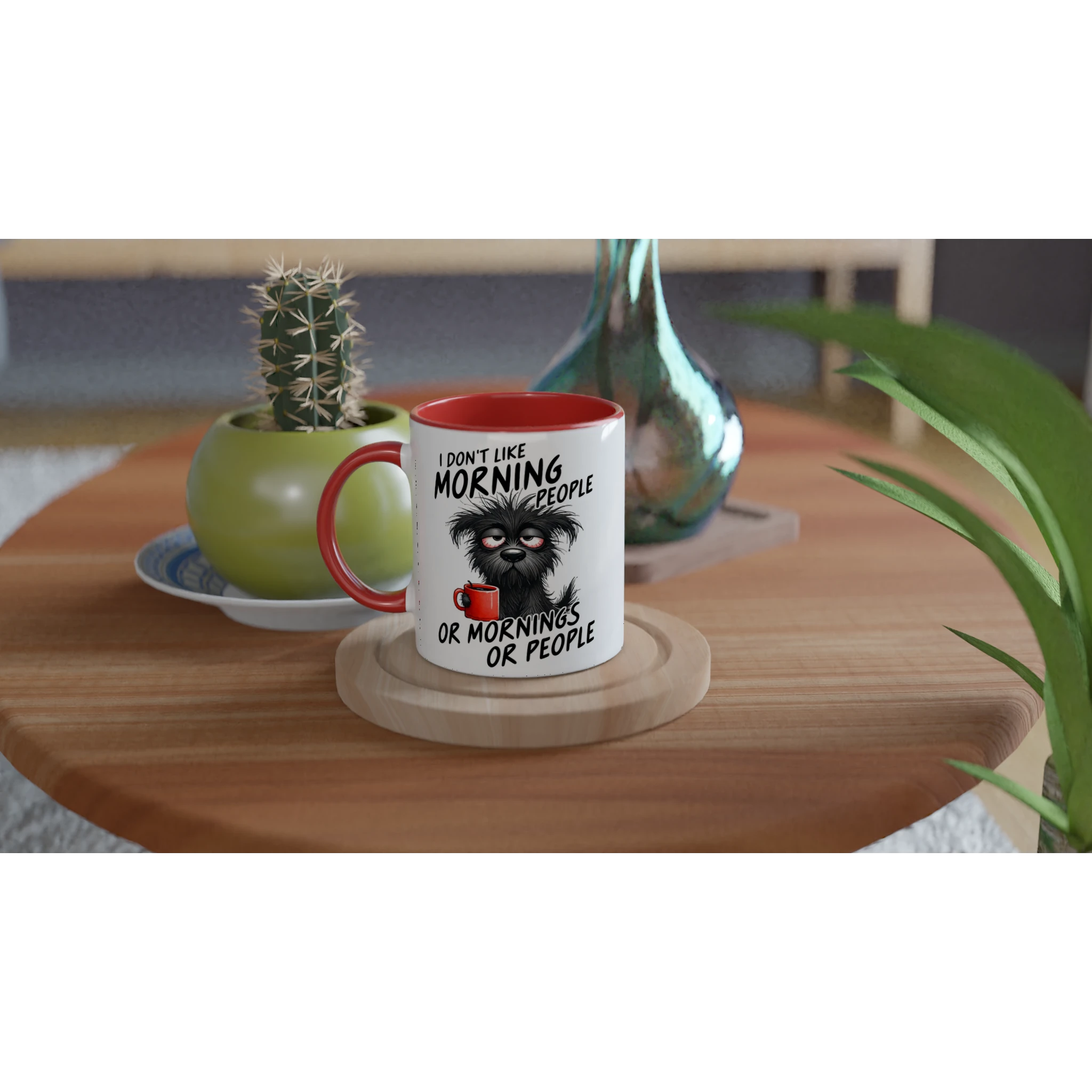 I Don't Like Morning People, Dog - White 11oz Ceramic Mug with Colour Inside Colour 11oz Mug animal Globally Fulfilled