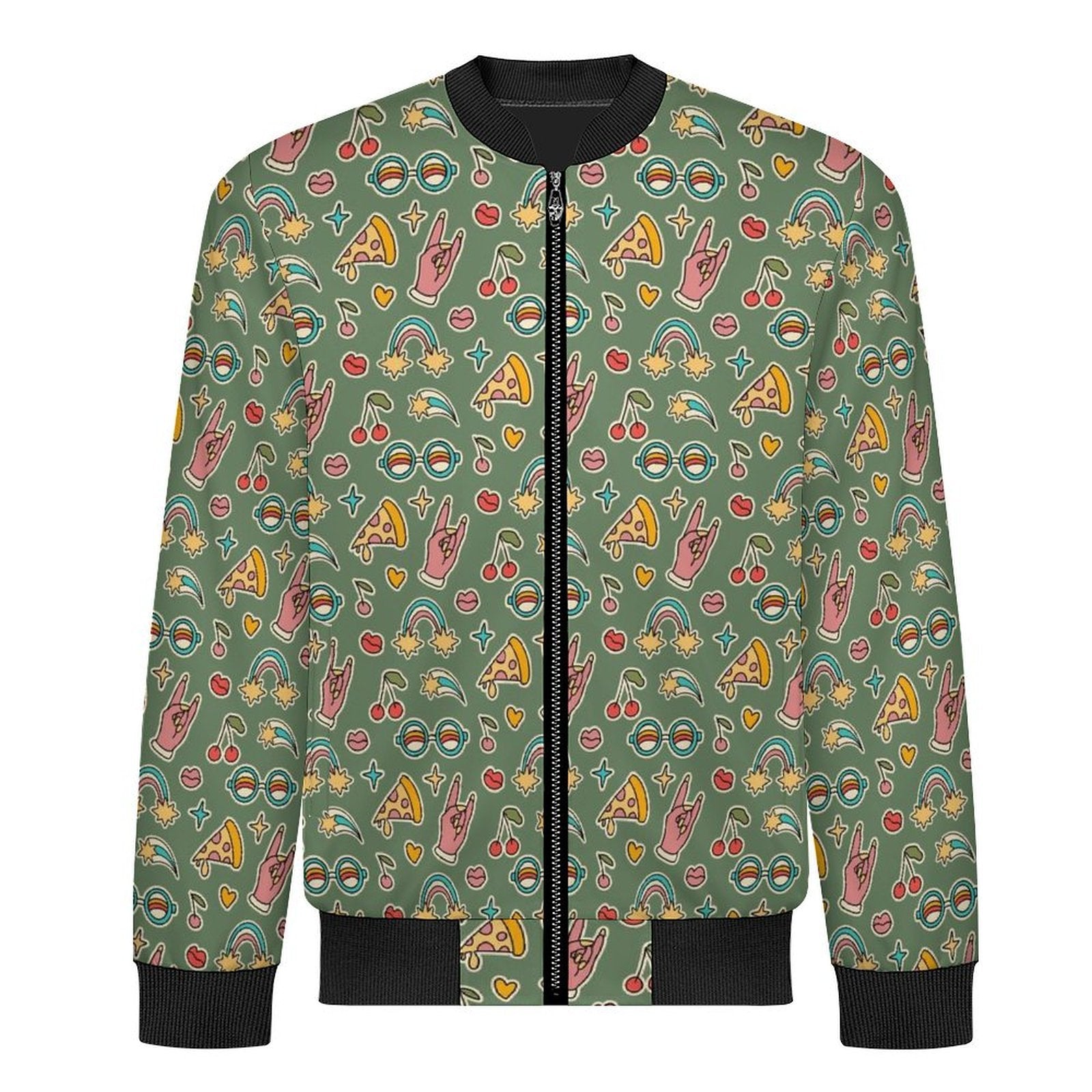Groovy Retro Men's Casual Zip‑Up Bomber Jacket