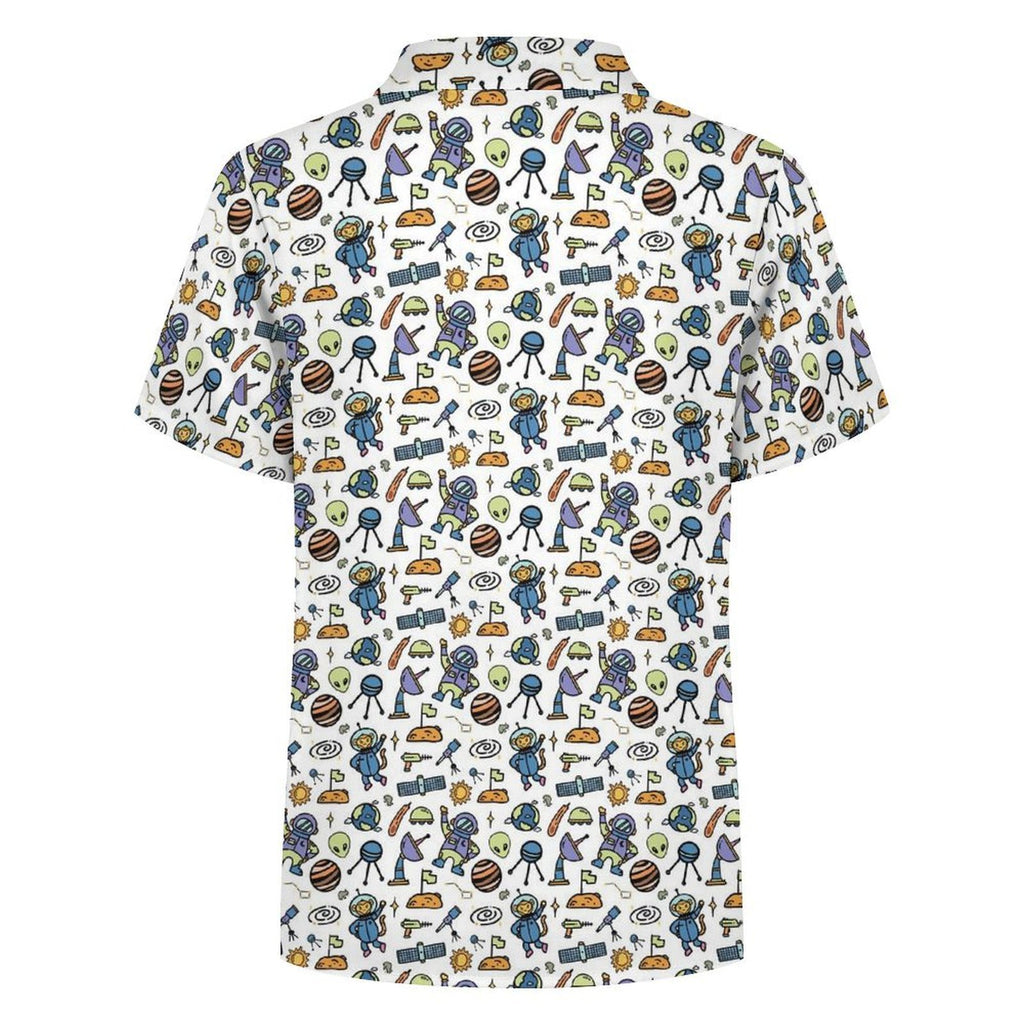 Monkey Astronaut Kids Youth Short Sleeve Button Up Shirt