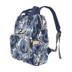 Blue And White Floral - Multi-Function Backpack, Nappy / Diaper Bag