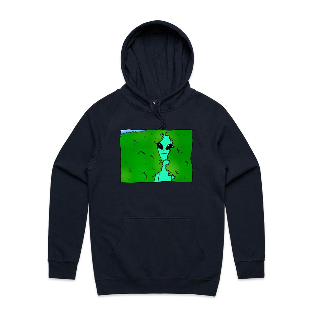 Alien Backing Into Hedge Meme - Mens Hoodie Navy Mens Hoodie Printed In Australia Sci Fi