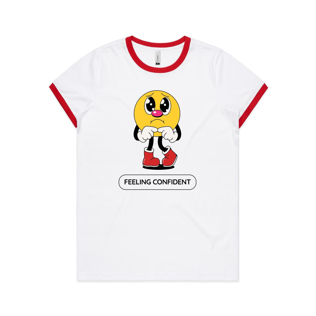 Feeling Confident - Women's Ringer Tee White Red Womens Ringer T-shirt Printed In Australia
