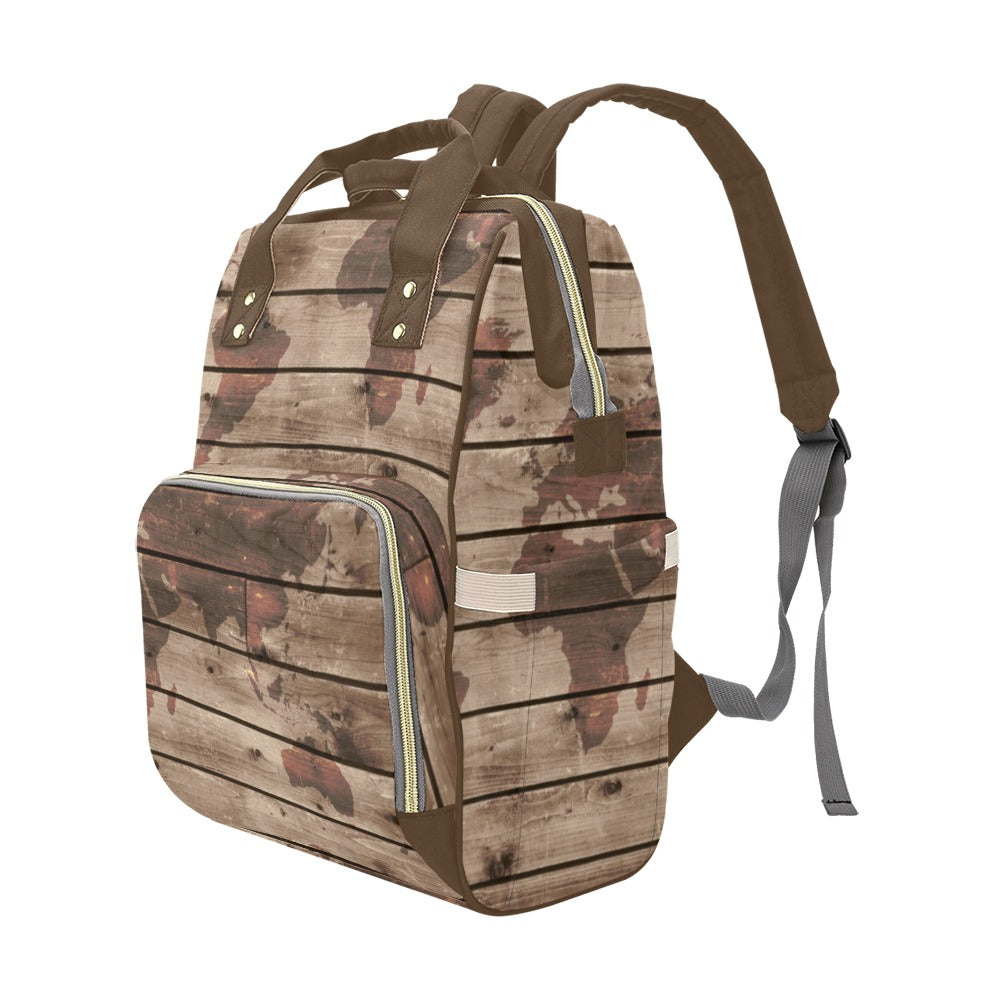 Map On Wood - Multi-Function Backpack, Nappy / Diaper Bag