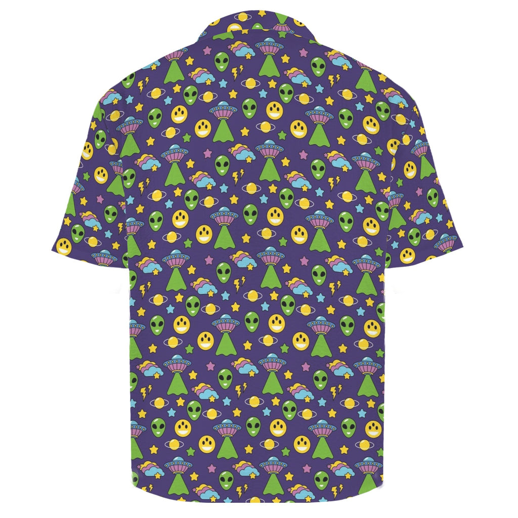 Groovy Alien And UFO Men's Crinkle Hawaiian Shirt