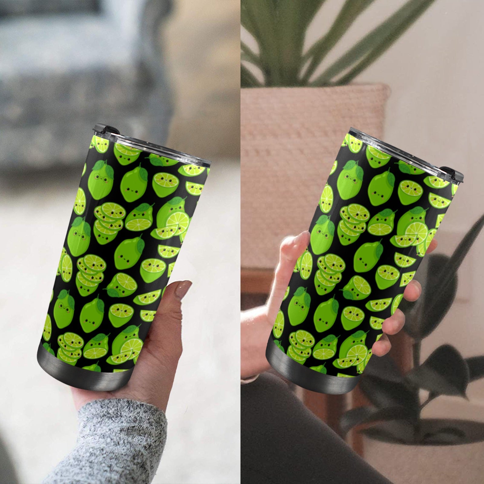 Cute Limes - 20oz Mobile Tumbler with Lid (Black Lock) 20oz Travel Mug Food Printed Offshore