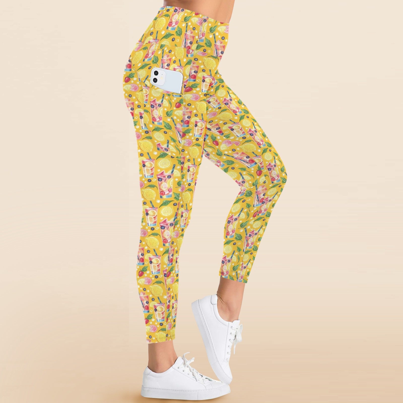 Tropical Fruit Drink Women's High Waist Pockets Yoga Leggings Women's High Waist Pockets Yoga Leggings Food Printed Offshore Summer