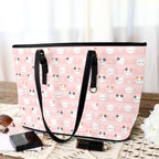 Pink Cats PU Leather Tote Bag Large Leather Tote Bag-Large animal Printed Offshore