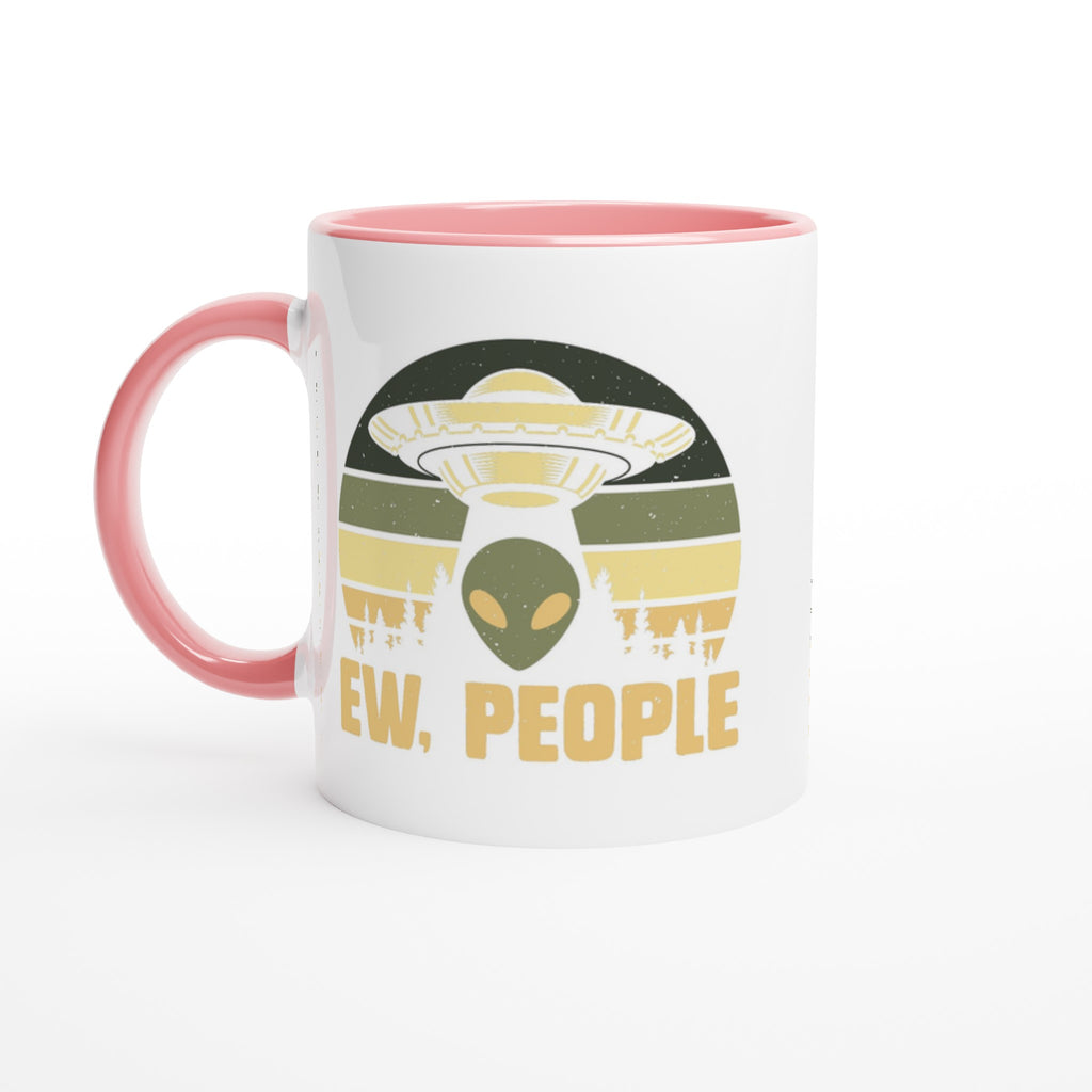Alien Ew, People - White 11oz Ceramic Mug with Colour Inside Ceramic Pink Colour 11oz Mug Globally Fulfilled Sci Fi