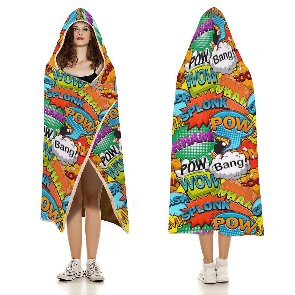 Comic Book 2 Kids Hooded Blanket 100cm x 130cm Kids Hooded Blanket comic Printed Offshore