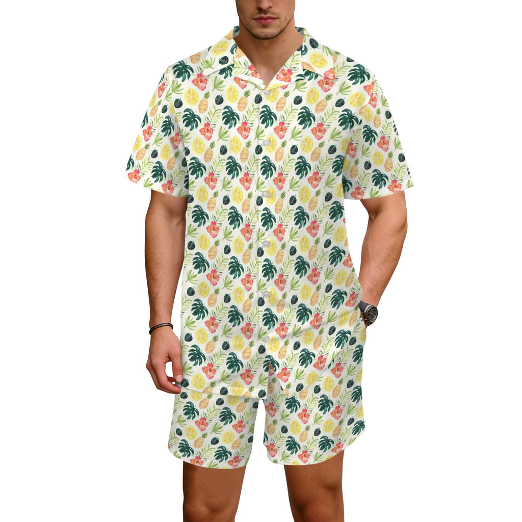 Pineapple Tropical Men's Hawaiian Shirt & Shorts Set Men's Hawaiian Shirt & Shorts Set Food Printed Offshore